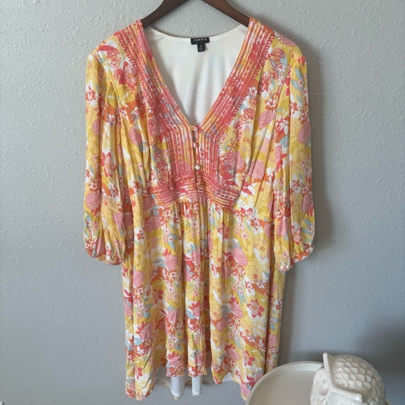 Torrid Peach Floral Gauze Hi-Lo Dress Size 3X (22-24) - Picture 12 of 13